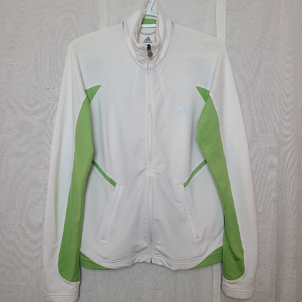 Adidas Women's Green White Outdoors Active Sport Training Track Jacket